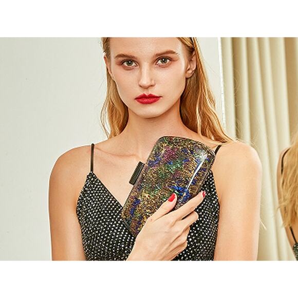 Peeptoe Evening Acrylic Multicolored Marble Clutch Purse with Crossbody Strap - Picture 2 of 9